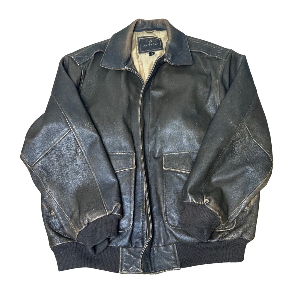 Boeing Mens Brown Genuine Leather A-2 Flight Bomber Jacket Aviation Lining Large
